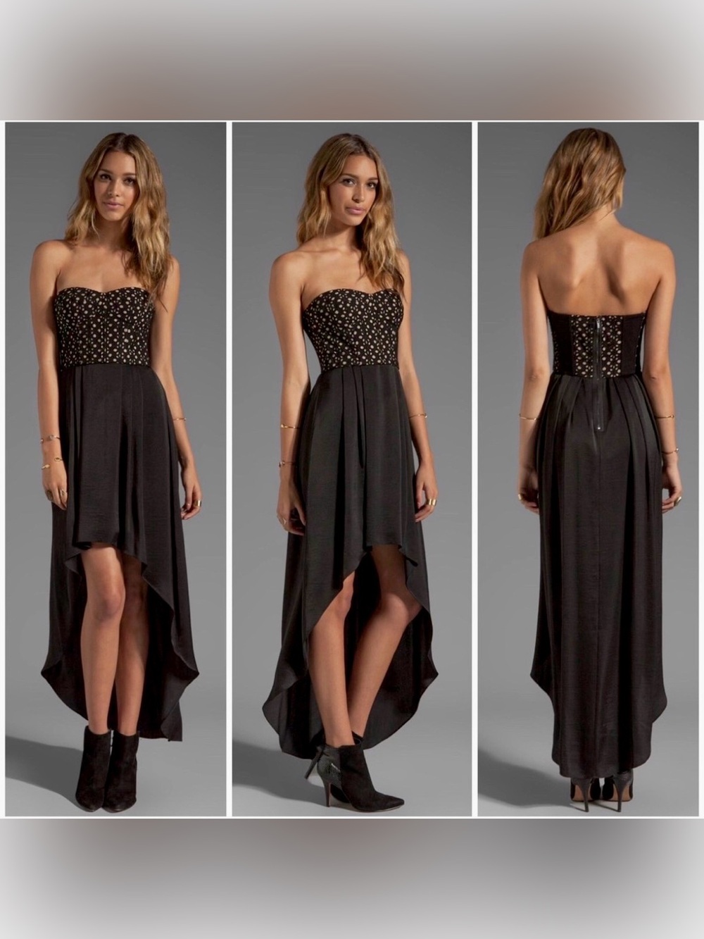 BCBG Strapless Eyelet High-Low Dress